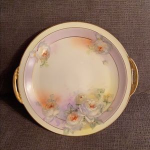Vtg Royal Rudolstadt Prussia Lavender & White Floral Cake Plate w/ Gold Handles